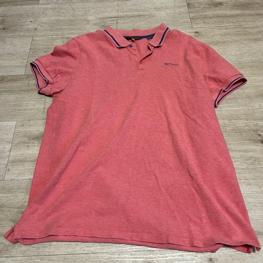 Ben Sherman Polo Shirt Mens XL Coral Pink Short Sleeve Punk Oi! Blitz GBH Sham69
